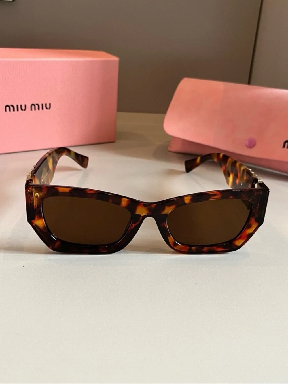 Miu Miu Tortoiseshell Acetate Sunglasses with Brown Lenses